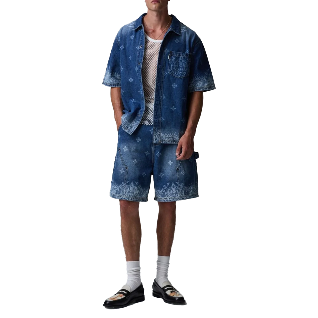 LASER PRINT DENIM SHIRT MID BLUE – NRML