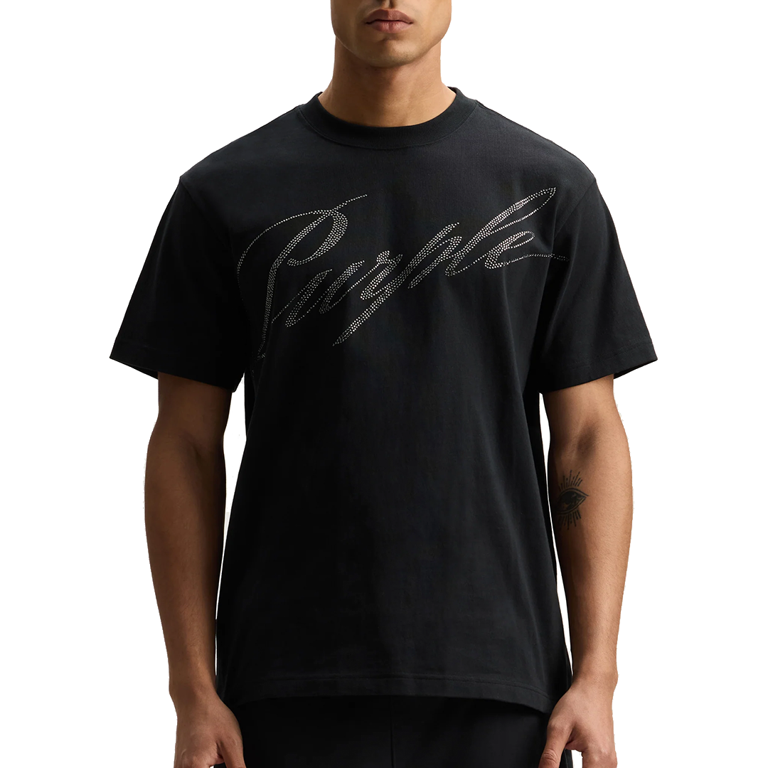 CRYSTAL SLANTED SCRIPT TEE BLACK – NRML