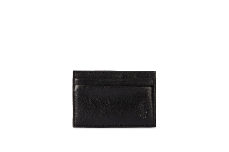 PEBBLED LEATHER CARD CASE WITH MONEY CLIP BLACK