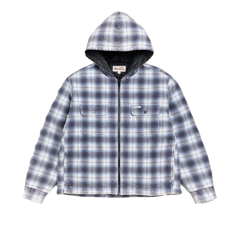 ZIP HOODED PLAID SHIRT BLUE