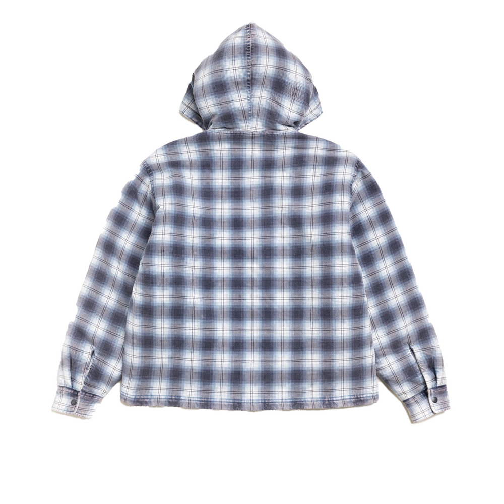 ZIP HOODED PLAID SHIRT BLUE