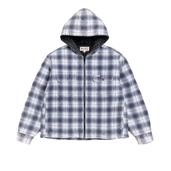ZIP HOODED PLAID SHIRT BLUE