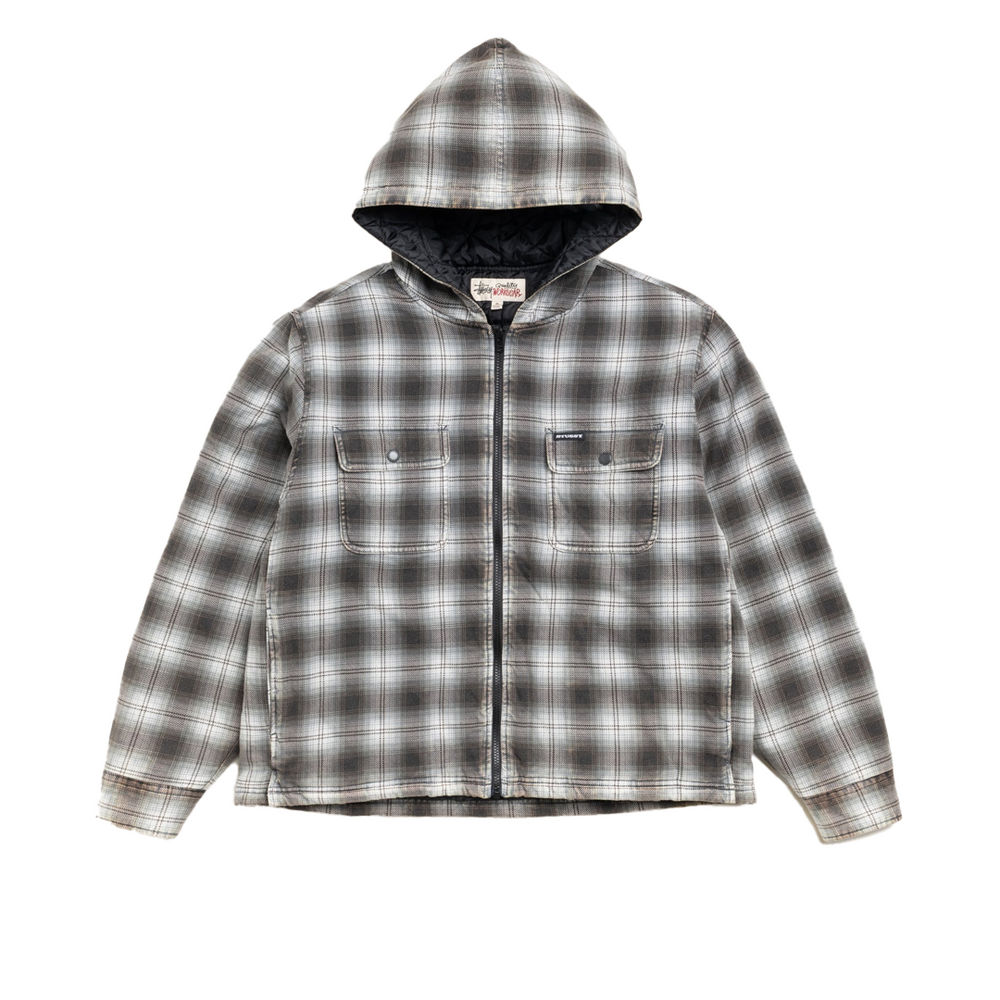 ZIP HOODED PLAID SHIRT CHARCOAL