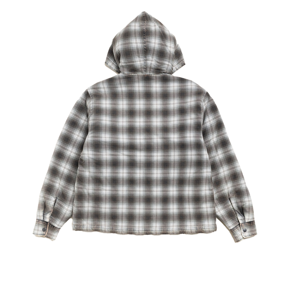 ZIP HOODED PLAID SHIRT CHARCOAL