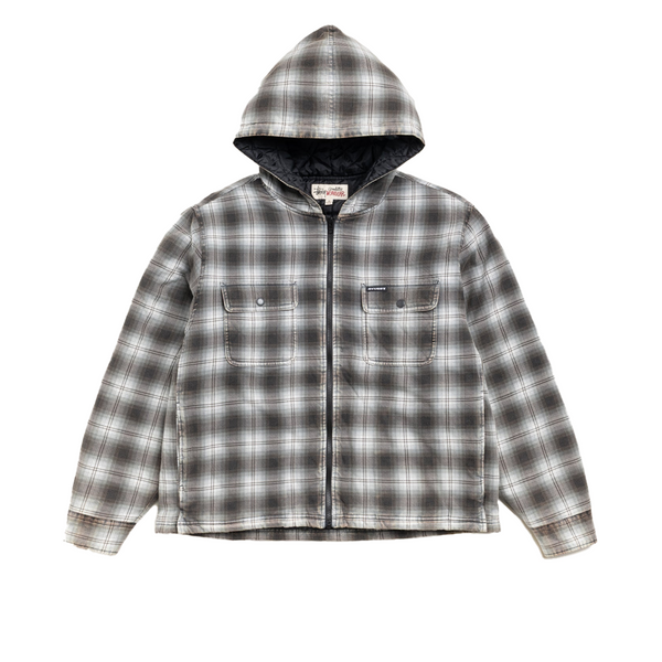 ZIP HOODED PLAID SHIRT CHARCOAL