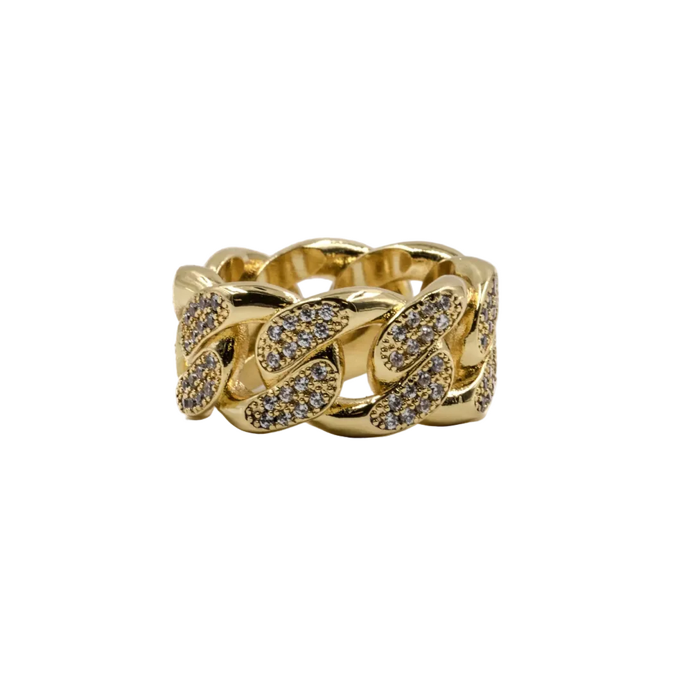 STUDDED CUBAN LINK RING -18K GOLD PLATED