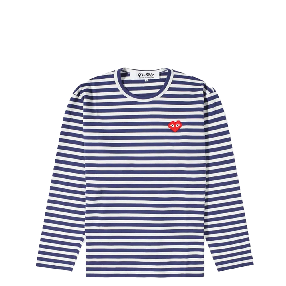 CDG STRIPE PIXEL HEART LONG SLEEVE T-SHIRT