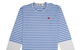 CDG PANELED STRIPED SMALL RED HEART LONG SLEEVE T-SHIRT BLUE