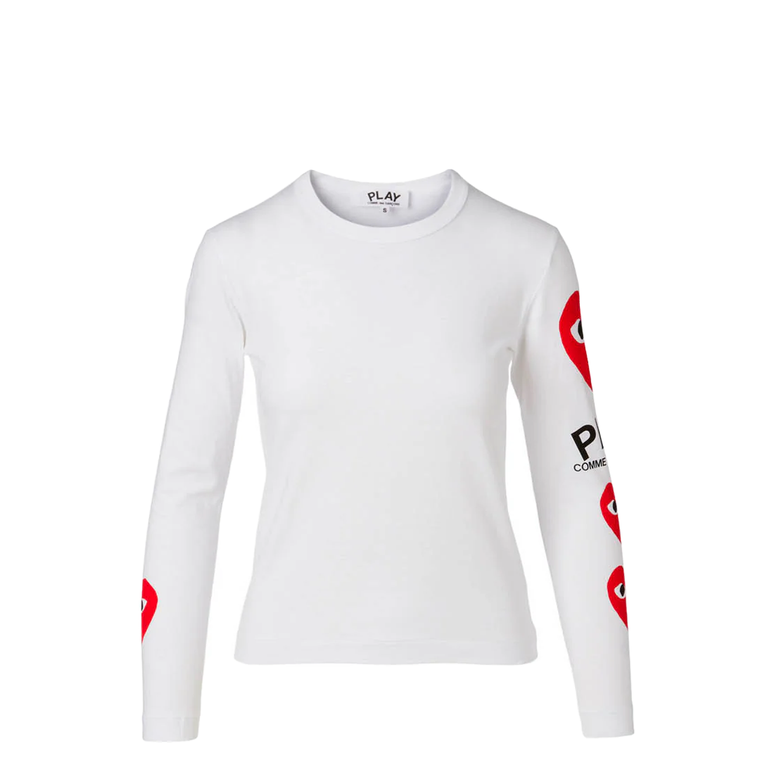 WOMEN'S CDG RED HEARTS RIGHT SLEEVE T-SHIRT