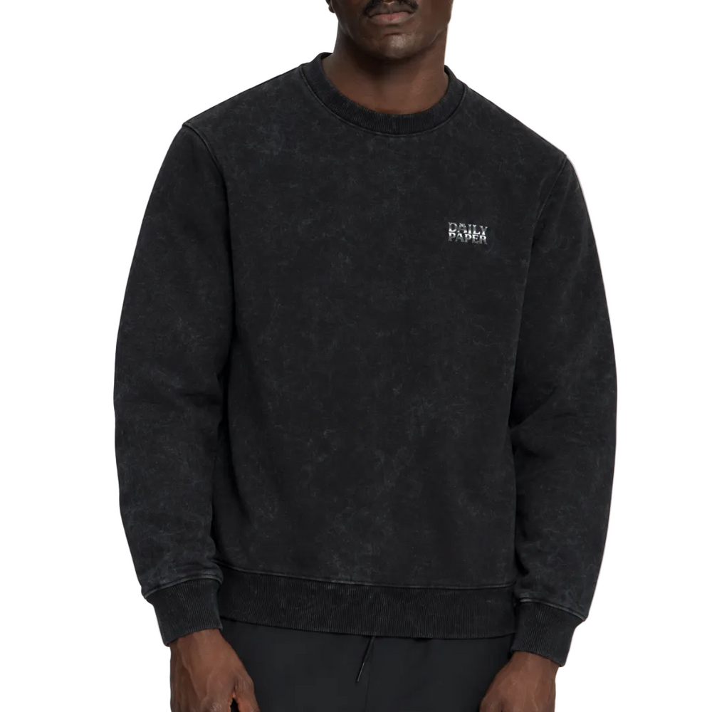 TEXTURED METALLIC SHIELD SWEATER WASHED BLACK