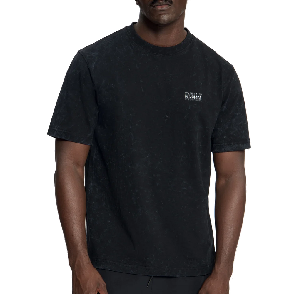 TEXTURED METALLIC SHIELD T-SHIRT WASHED BLACK