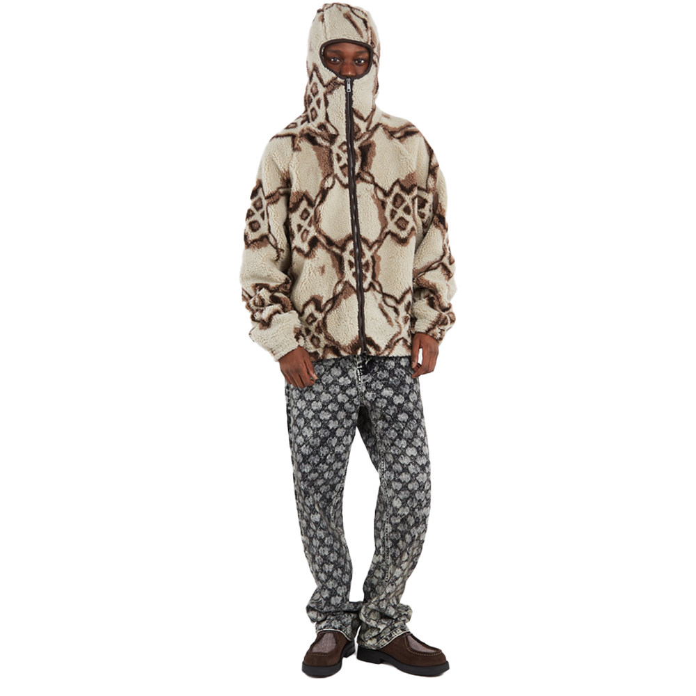 BURNED SHIELD SHERPA HOODIE OFF WHITE