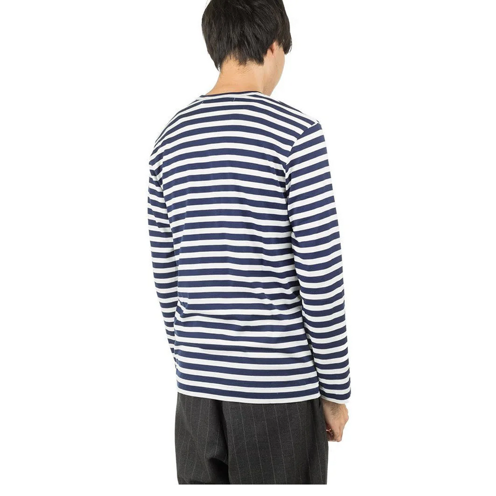 CDG NAVY STRIPED RED HEART LONG SLEEVE T-SHIRT