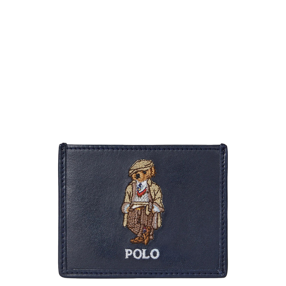 EMBROIDERED BEAR LEATHER CARD HOLDER