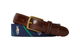 LEATHER TRIM STRIPED BELT NEWPORT NAVY