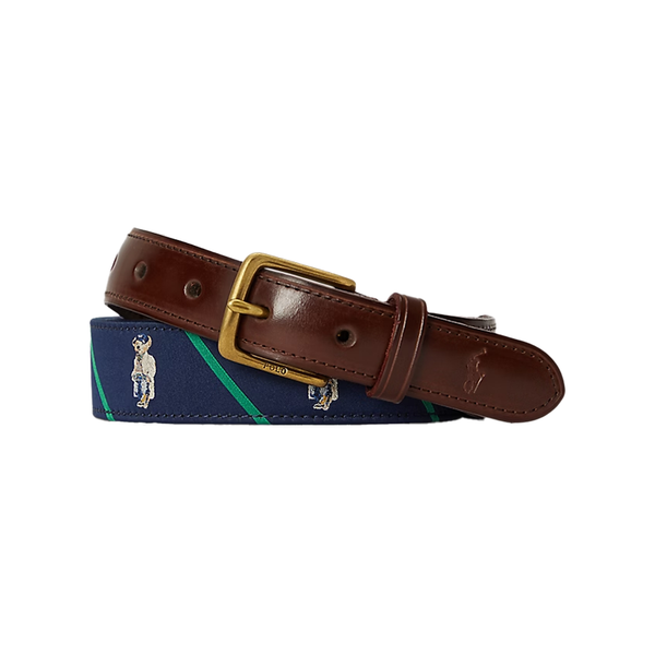 LEATHER TRIM STRIPED BELT NEWPORT NAVY