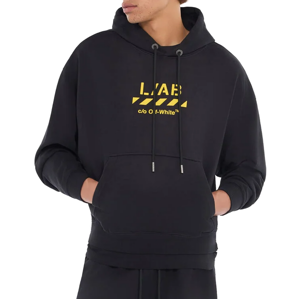 DIAGONAL GARMENT WASHED HOODIE BLACK