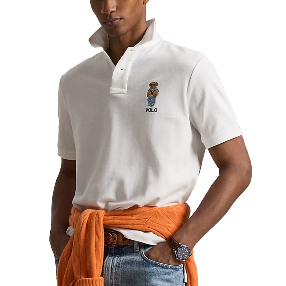 MESH KNIT BEAR POLO WHITE
