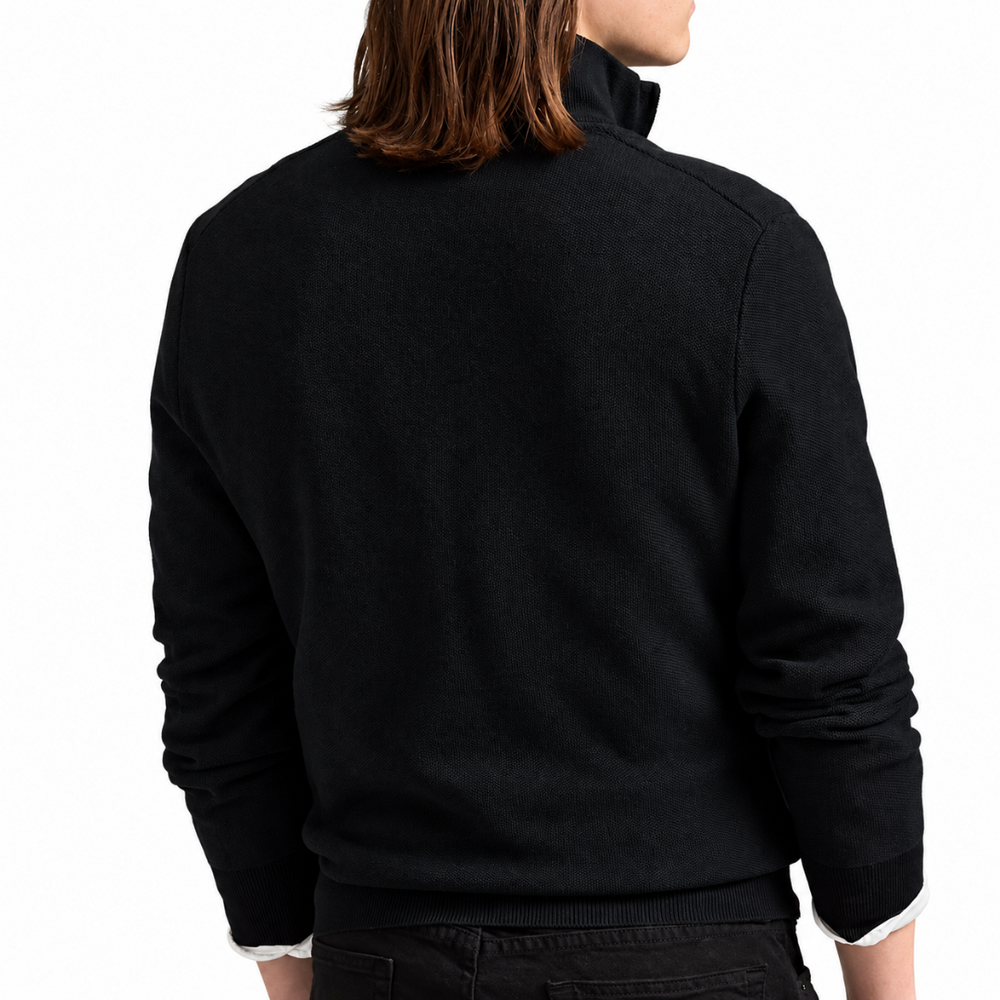 COTTON QUARTER ZIP SWEATER POLO BLACK