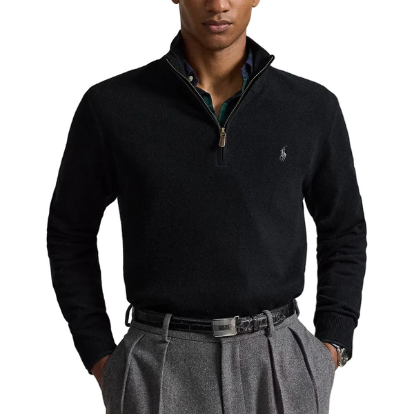 COTTON QUARTER ZIP SWEATER POLO BLACK