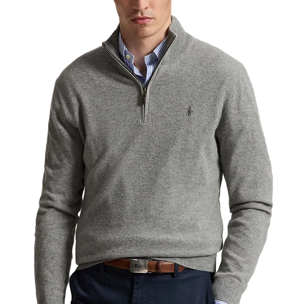 COTTON QUARTER ZIP SWEATER ANDOVER HEATHER