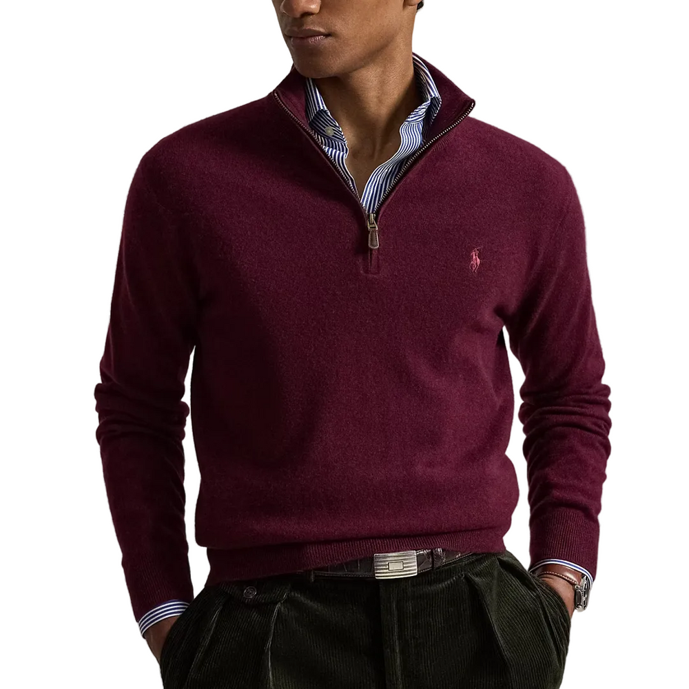 COTTON QUARTER-ZIP SWEATER AGED WINE HEATHER