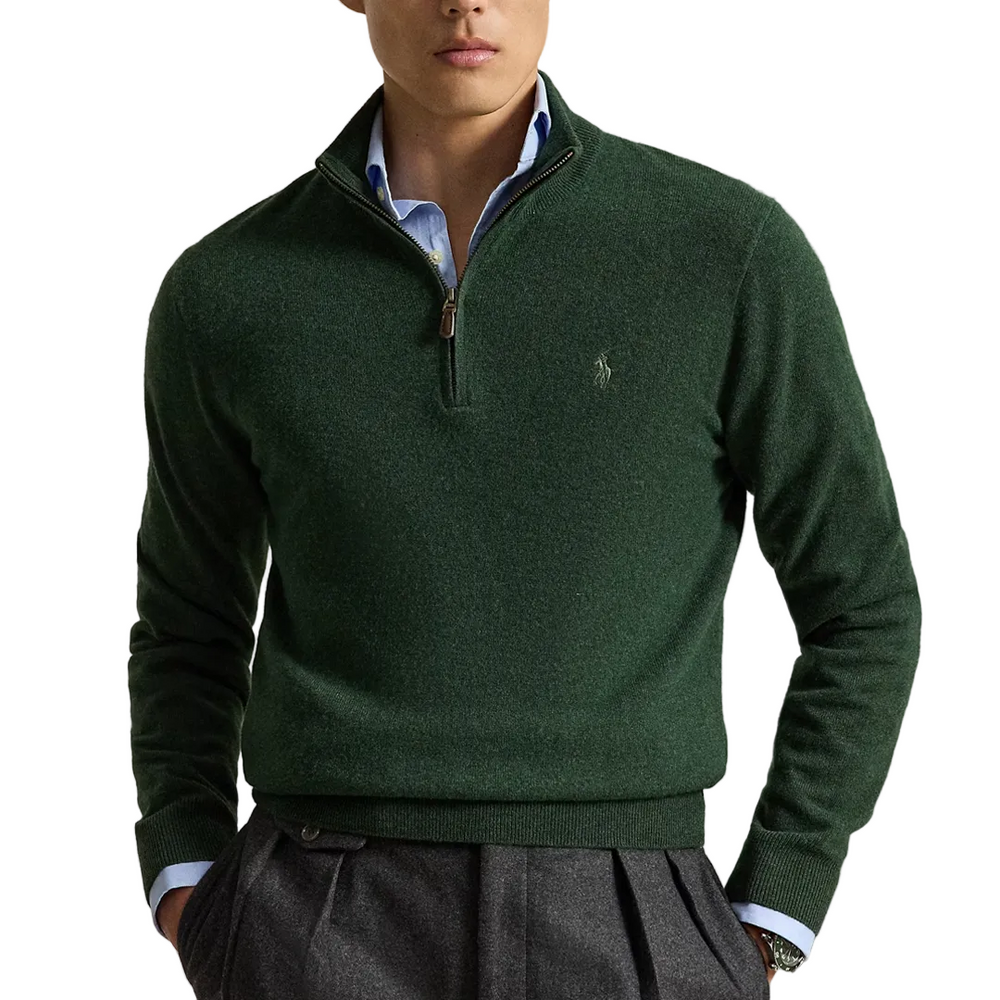 COTTON QUARTER-ZIP SWEATER LODGEPOLE PINE HEATHER