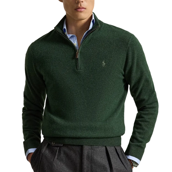 COTTON QUARTER-ZIP SWEATER LODGEPOLE PINE HEATHER