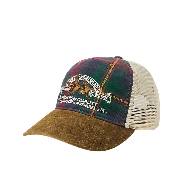 SPORTSMAN FLANNEL TRUCKER CAP GREEN / RED & BROWN