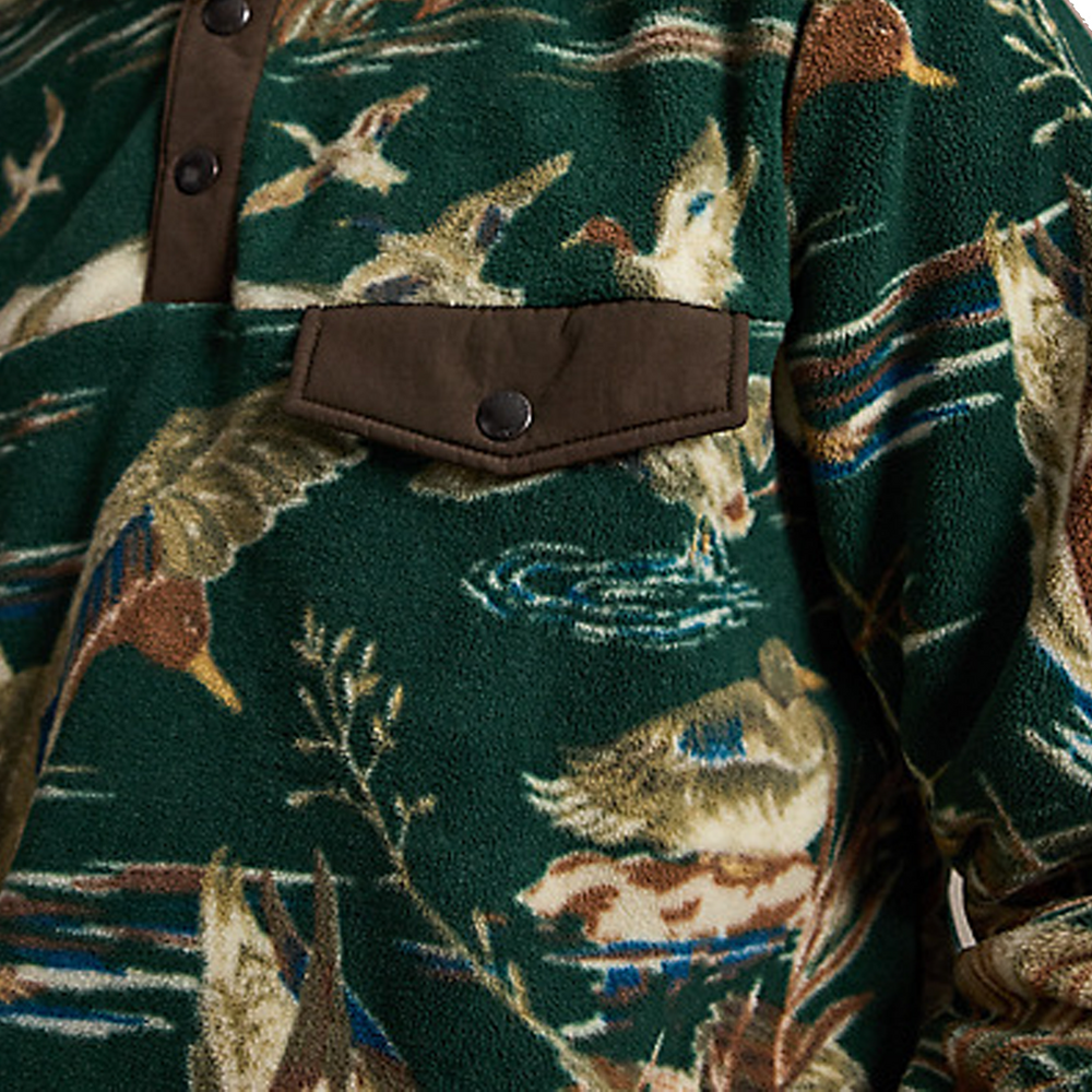 DUCK PRINT BRUSHED FLEECE PULLOVER GREEN