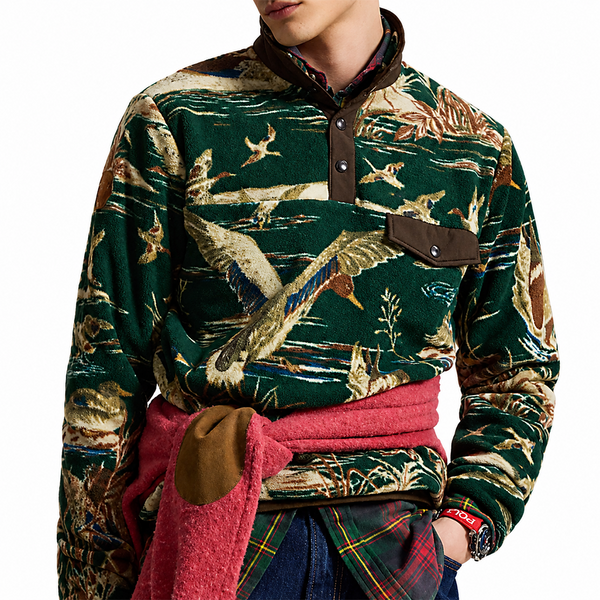 DUCK PRINT BRUSHED FLEECE PULLOVER GREEN