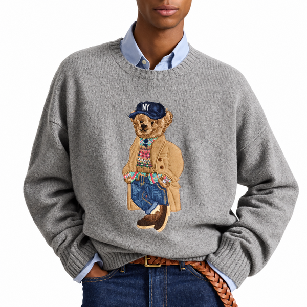 RELAXED FIT POLO SWEATER GREY
