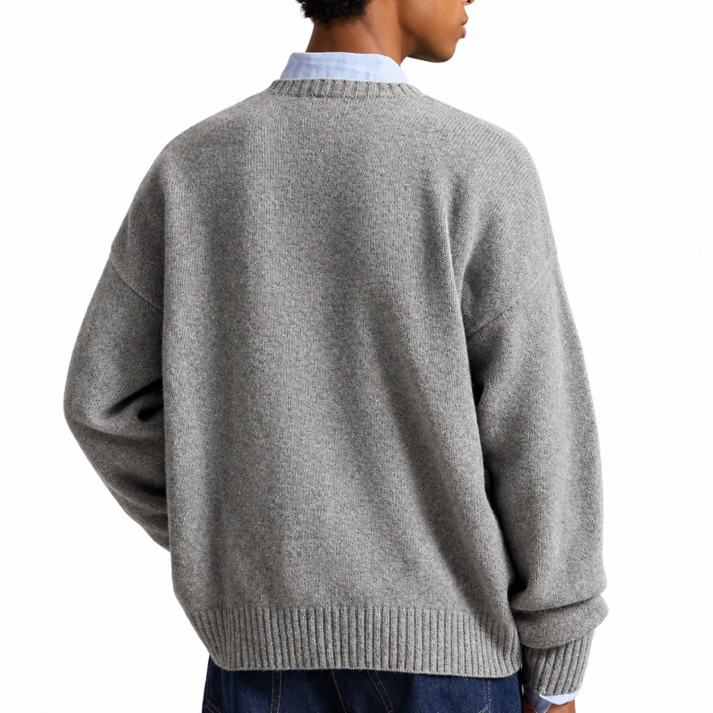 RELAXED FIT POLO SWEATER GREY