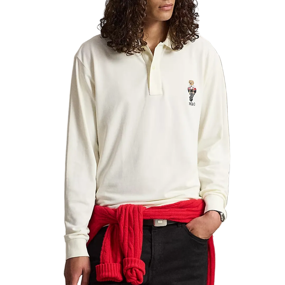 MESH KNIT LONG SLEEVE POLO CREAM