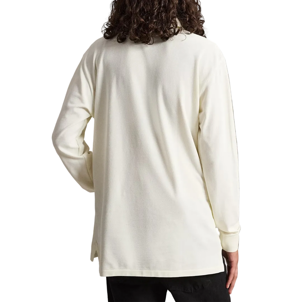 MESH KNIT LONG SLEEVE POLO CREAM