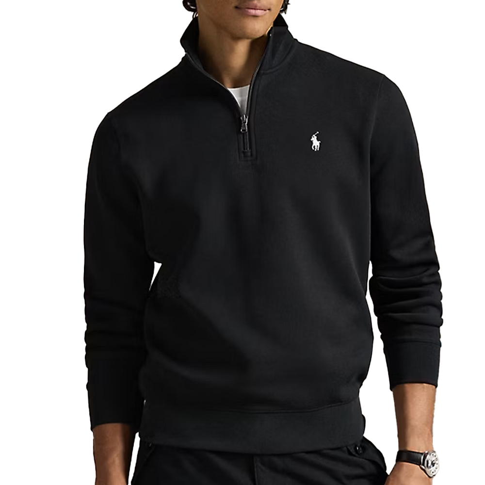 DOUBLE-KNIT QUARTER ZIP PULLOVER POLO BLACK