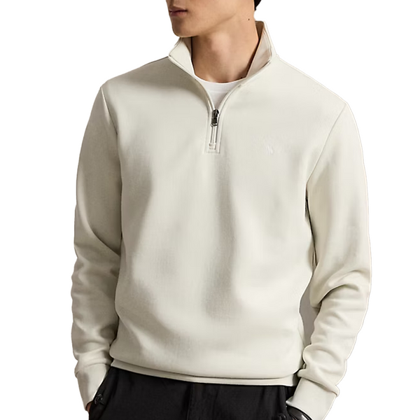 DOUBLE-KNIT QUARTER ZIP PULLOVER STONE PEBBLE GREY