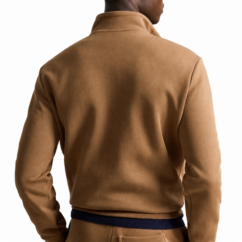 DOUBLE-KNIT QUARTER ZIP PULLOVER LUGGAGE BROWN
