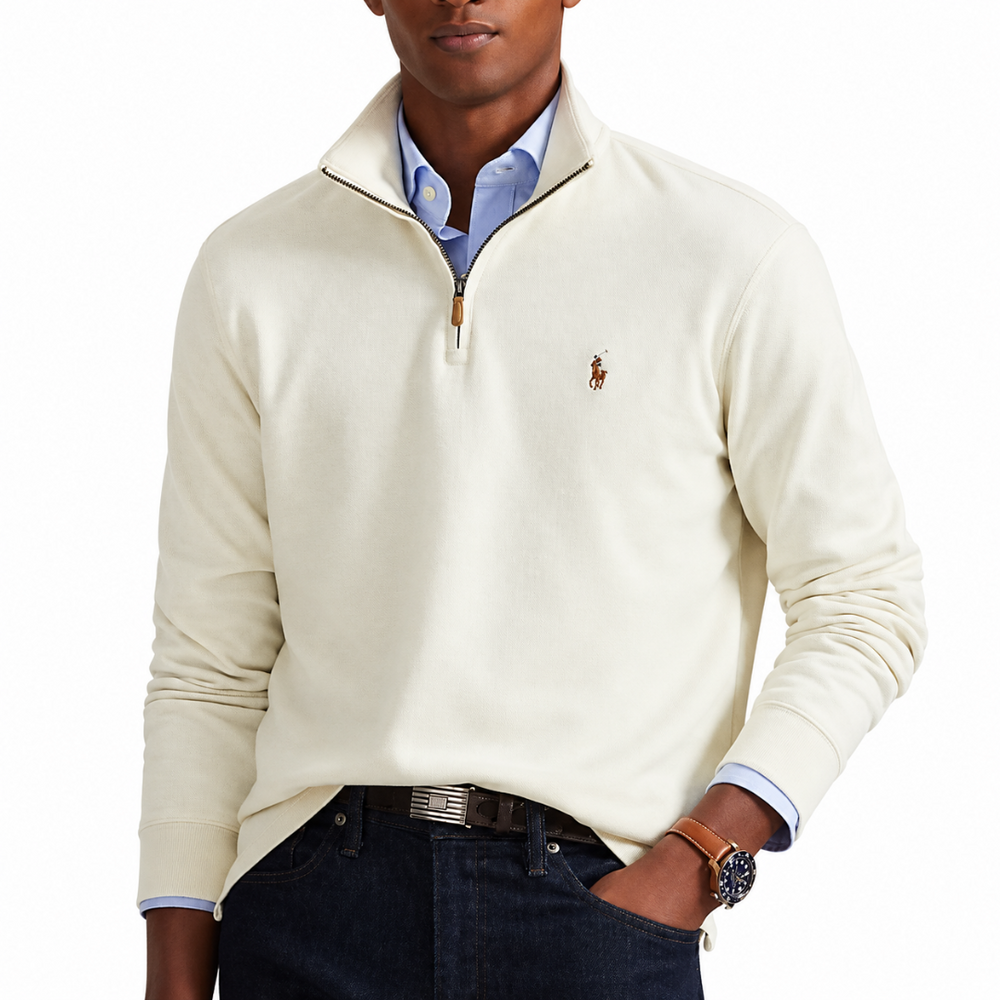 ESTATE-RIB QUARTER ZIP PULLOVER PARCHMENT CREAM