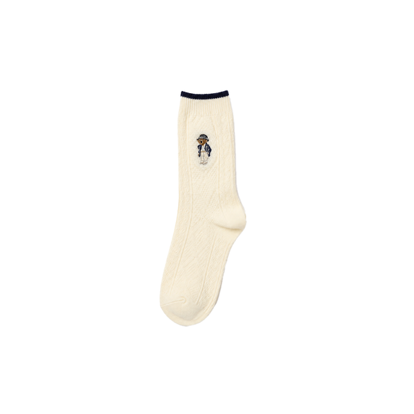 PREPPY POLO BEAR CABLE-KNIT CREW SOCKS IVORY