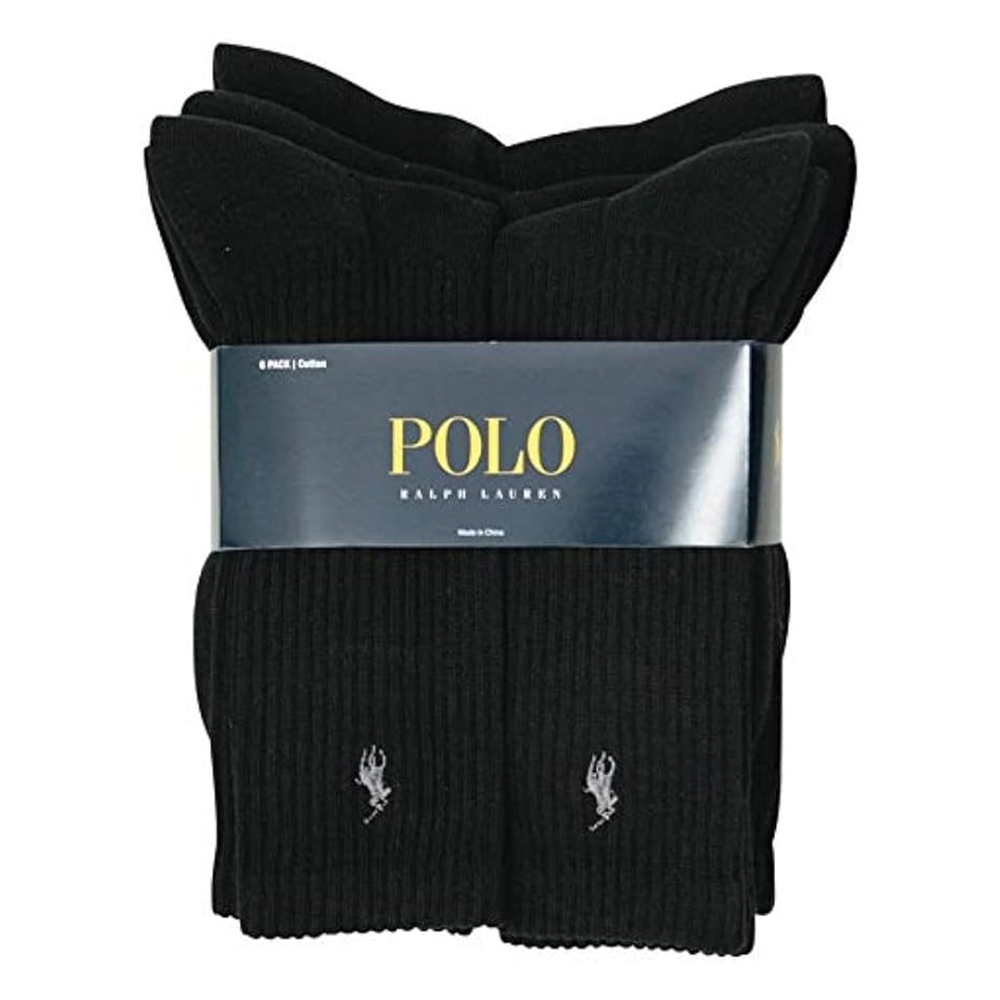 HALF CUSHION CREW SOCKS BLACK 6-PACK