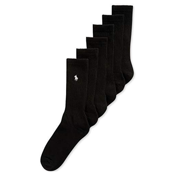 HALF CUSHION CREW SOCKS BLACK 6-PACK