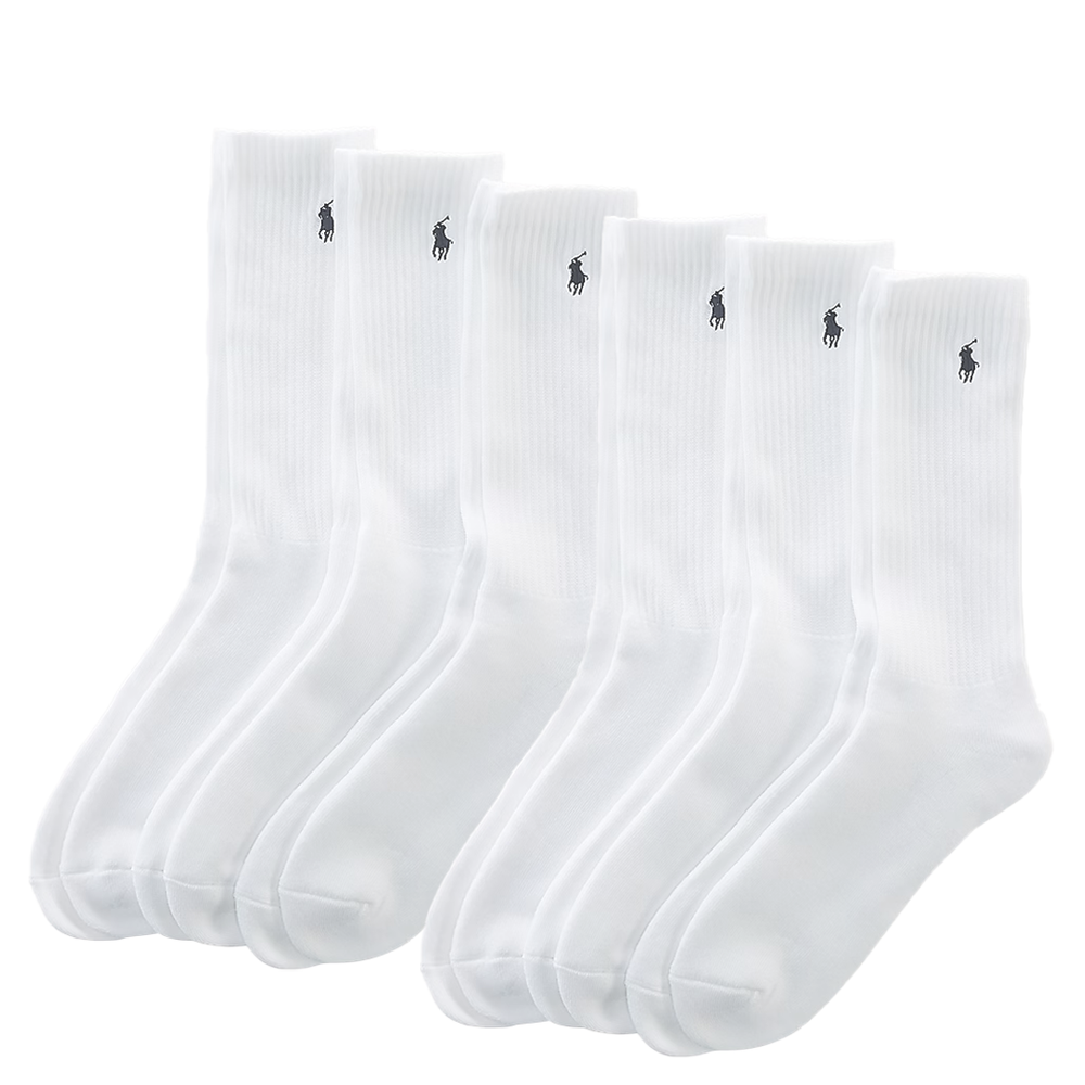 HALF CUSHION CREW SOCKS WHITE 6-PACK