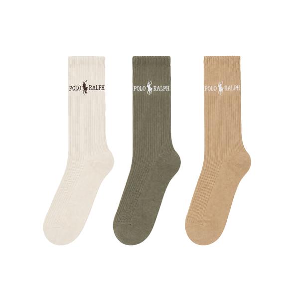 POLO HALF CUSHION CREW SOCKS 3-PACK KHAKI
