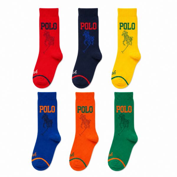 POLO 6-PACK PERFORMANCE CREW SOCKS MULTI-BRIGHT