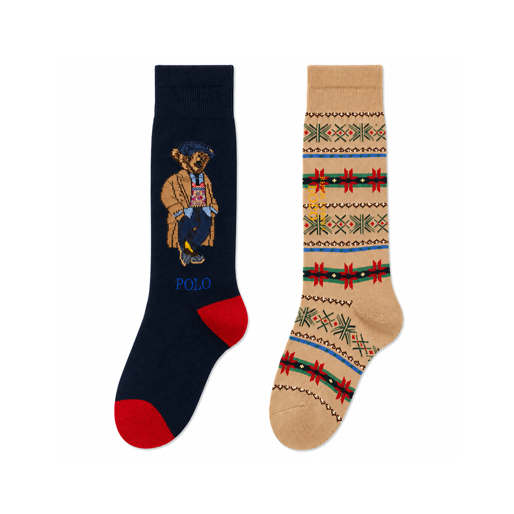 2-PACK POLO BEAR & FAIR ISLE CREW SOCKS NAVY/BEIGE