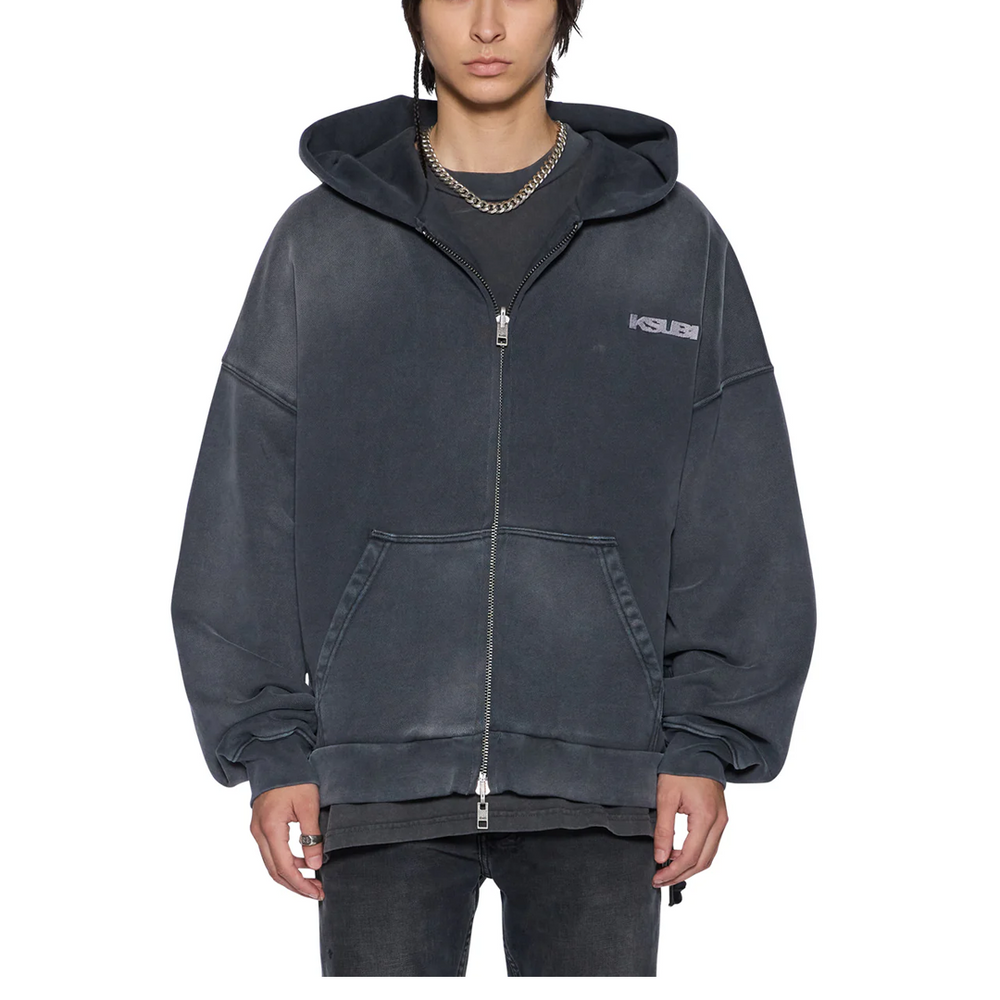 ACE EKCESS ZIP THRU HOODIE BLACK FADE - CHARCOAL