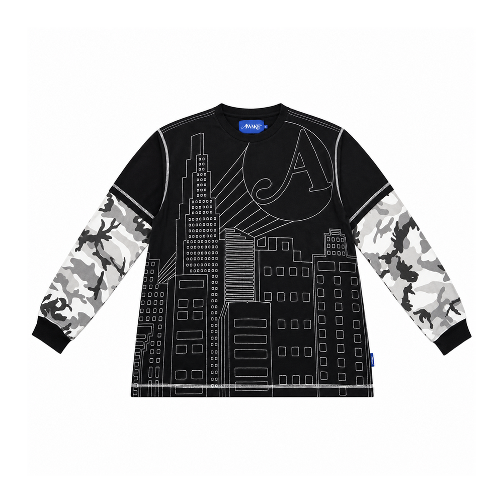 SKYLINE WAFFLE LS SHIRT BLACK