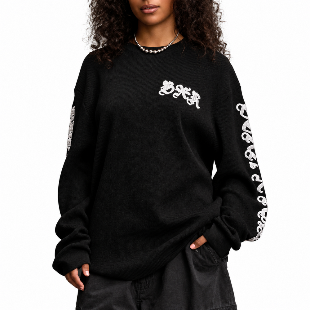 GOTHIC EMBROIDERED WAFFLE THERMAL BLACK