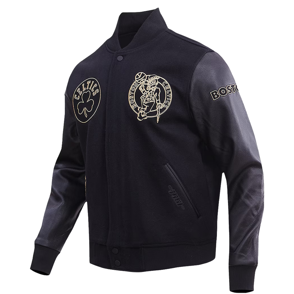 BOSTON CELTICS GOLD STITCH VARSITY JACKET BLACK